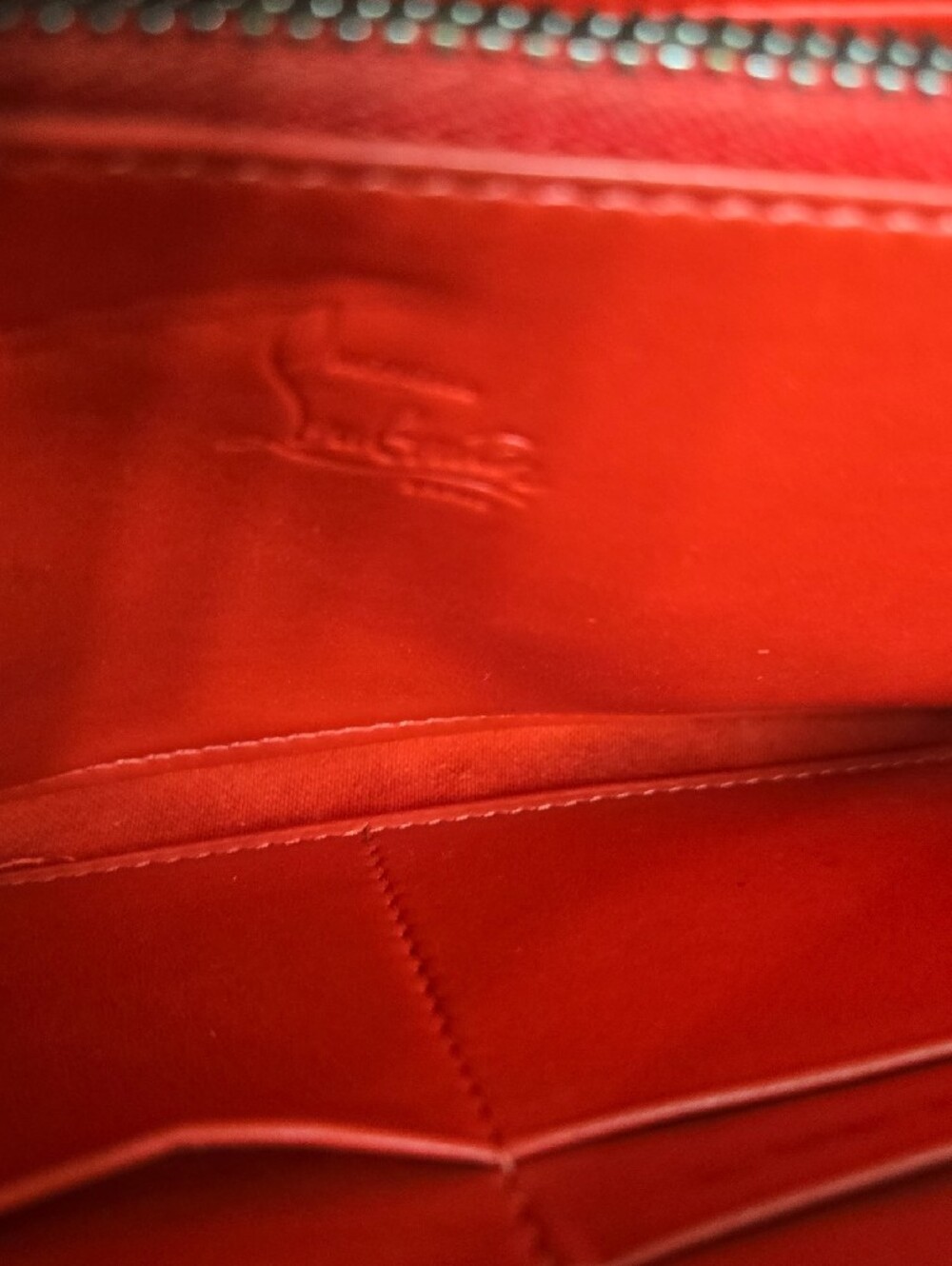 Christian Louboutin Black Leather Spike Zip Wallet with Red Pull - Picture 8 of 14